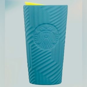 Starbucks Blue Soft Touch Ceramic Cup Geometric Hot Insulated Tumbler 12oz NWT